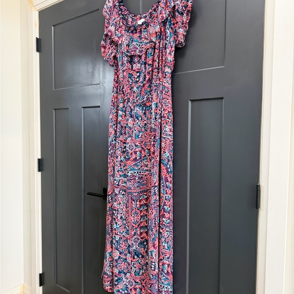 💐 Vibrant Paisley Maxi Dress with Ruffled Short Sleeves – Size 2X (Boutique) - Picture 3 of 6